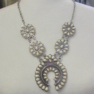 Silver Tone Statement Necklace with Semi Precious Stones NWT